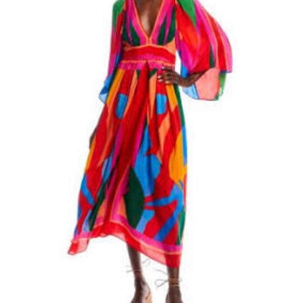 Farm Rio NWT Colorful Leaves Women's Maxi Dress